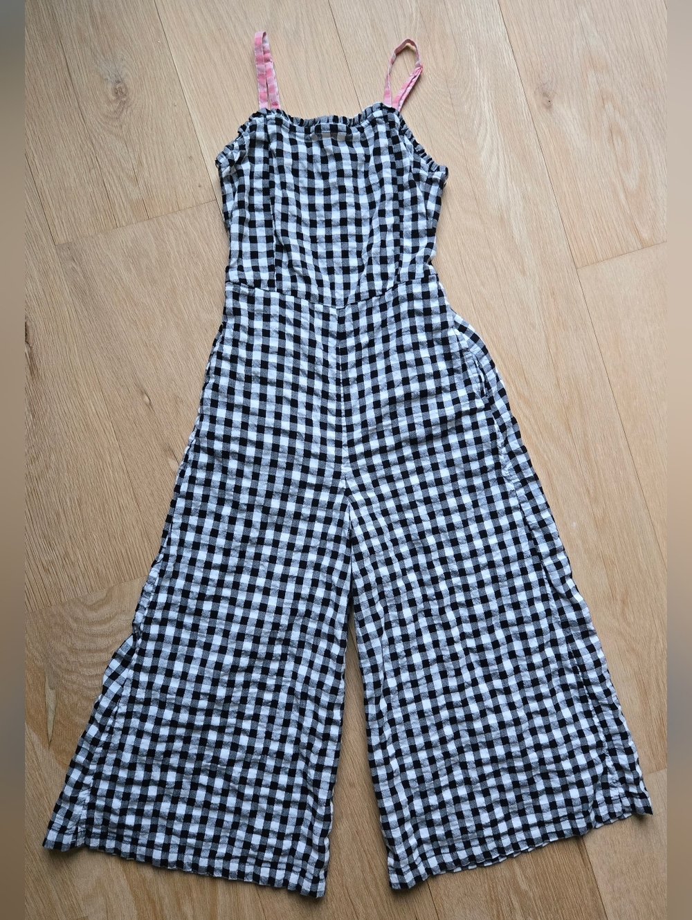 Nordstrom Girls Seersucker B&W Gingham Wide-Leg Jumpsuit